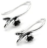 2pc (1 Pair) 17x7mm Nickel-Free Brass Hook Earwire w/Flower & Leaf, Antique Silver