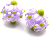 Approx. 13mm Lampwork Glass Bumpy Floral Round Bead, Lavender/Lime