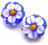 Approx. 13mm Lampwork Glass Bumpy Floral Round Bead, Sapphire/White/Orange