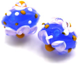Approx. 13mm Lampwork Glass Bumpy Floral Round Bead, Sapphire/White/Orange