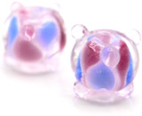 2pc Approx. 13x10mm Lampwork Glass Bumpy Rondelle Beads, Crystal w/Pink & Cornflower
