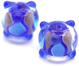 2pc Approx. 13x10mm Lampwork Glass Bumpy Rondelle Beads, Crystal w/Pink & Sapphire