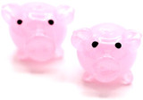 2pc Approx. 21x15mm Lampwork Glass Pig Beads, Pink