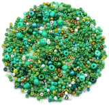Approx. 17-Gram Bag of 2-4mm Glass Multi-Color Seed Beads, Green Grass Mix