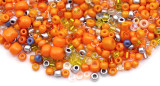 Approx. 17-Gram Bag of 2-4mm Glass Multi-Color Seed Beads, Orange Mix