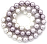 Approx. 15.5" Strand 8mm Shell Pearl Round Beads, Gradient White/Purple