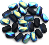Approx. 10-Gram Bag (About 22pc) of 9x6mm Czech Pressed Glass Twisted Oval Beads, Matte Jet AB