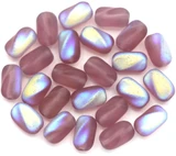 Approx. 10-Gram Bag (About 22pc) of 9x6mm Czech Pressed Glass Twisted Oval Beads, Matte Light Amethyst AB