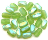 Approx. 10-Gram Bag (About 22pc) of 9x6mm Czech Pressed Glass Twisted Oval Beads, Matte Peridot AB