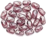 Approx. 10-Gram Bag (About 22pc) of 9x6mm Czech Pressed Glass Twisted Oval Beads, Amethyst Luster