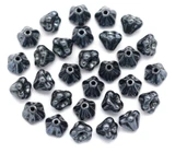 Approx. 5-Gram Bag (About 25pc) of 6x4mm Czech Pressed Glass Bell Flower Beads, Jet Hematite Luster