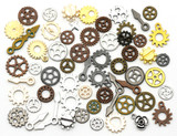 25-Gram Bag Mixed Gear & Clockwork Charms, Mixed Metal Tones