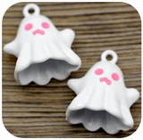 2pc 20x18mm Enameled Ghost Charms, White