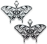 2pc 22x28mm Enameled Morbid Moth Charms, Black/Silver