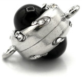 14x9mm Stainless Steel & Obsidian Round Magnetic Clasp w/Rhinestones