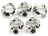 5pc 12mm Floral Rondelle Large-Hole Spacer Beads, Antique Silver
