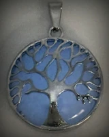 32x27mm Brass & Luminous Stone (Man-Made) Tree Pendant, Silver