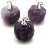 21x25mm Amethyst Carved Pumpkin Pendant, Silver