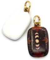 21x12mm Brass & Enameled Leaf & Moon Phase Rectangle Pendant, Gold/Brown
