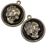 2pc 28x24mm Enameled Half Human Face & Half Skull Round Pendants, Gunmetal & Black