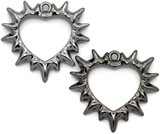 2pc 28x26mm Spike Heart Gothic Pendant, Gunmetal