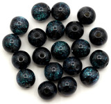 20pc 8mm Imitation Cat's Eye Resin Round Beads, Midnight w/Blue Glitter
