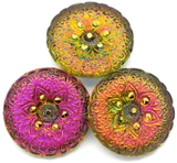 27mm Czech Glass Ornate Floral Button, Vitrail