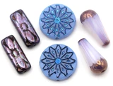 6pc 18-20mm Czech Glass Focal Bead Collection in Moonlit Stroll