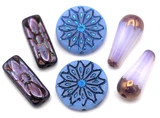 6pc 18-20mm Czech Glass Focal Bead Collection in Moonlit Stroll