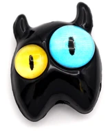 1pc 19x16mm Monster Bead, Black w/Blue & Yellow Eyes