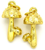 2pc 17x8mm Brass Bumpy Mushroom Pendants, Gold
