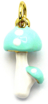 17x9mm Enameled Brass Double Mushroom Pendant, Gold/White/Blue