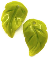 2pc 14x9mm Shell & Resin Leaf Charms, Spring Green