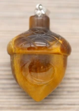 Approx. 29x20mm Tigereye Hand-Carved Acorn Pendant w/Platinum-Plated Brass Bail