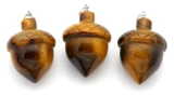 Approx. 29x20mm Tigereye Hand-Carved Acorn Pendant w/Platinum-Plated Brass Bail