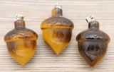 Approx. 29x20mm Tigereye Hand-Carved Acorn Pendant w/Platinum-Plated Brass Bail