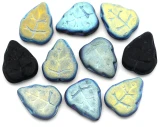 10pc 12x10mm Czech Pressed Glass Leaf Beads, Frosted Jet AB