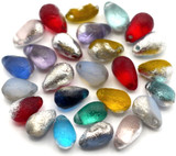 Approx. 10-Gram Bag (About 24pc) of 9x6mm Czech Pressed Glass Top-Drilled Teardrop Beads, Etched Christmas Lights Mix w/Labrador Wash