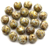 Approx. 5-Gram Bag (About18pc) of 6mm Czech Fire-Polished Glass Faceted Round Beads, Chalk White w/Picasso & Pebbled Blue