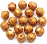 Approx. 5-Gram Bag (About 18pc) of 6mm Czech Fire-Polished Glass Faceted Round Beads, Chalk White w/Cinnamon Spice