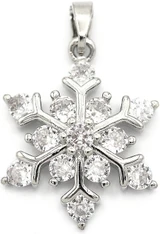 22x19mm Brass & Cubic Zirconia Snowflake Pendant, Silver