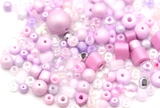 Lavender Mini Bundle: 31x21mm Floral Oval Framed Pendant & Glass Bead Mix