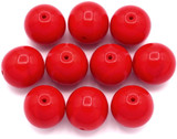 10pc 10mm Czech Pressed Glass Druk Round Beads, Opaque Coral Red