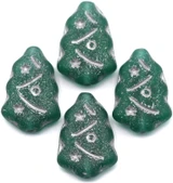 4pc 17x12mm Czech Pressed Glass Christmas Tree Beads, Matte Transparent Light Emerald w/Silver Wash