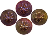 2pc 21mm Czech Pressed Glass Snowflake Cabochon (Undrilled), Ruby Red w/Valentinit