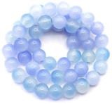 Approx. 14" Strand 8mm Glass UV Reactive Round Beads, White/Blue (Color Changing)