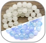 Approx. 14" Strand 8mm Glass UV Reactive Round Beads, White/Blue (Color Changing)
