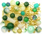 RANDOM PICK: Approx. 50 Gram Bag of Glass Beads & Gold-Finished Metal Findings, Olive & Evergreen Mix