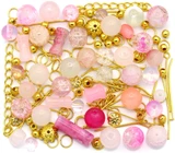 RANDOM PICK: Approx. 50 Gram Bag of Glass Beads & Gold-Finished Metal Findings, Watermelon Pink Mix