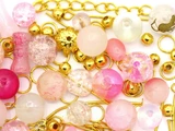RANDOM PICK: Approx. 50 Gram Bag of Glass Beads & Gold-Finished Metal Findings, Watermelon Pink Mix